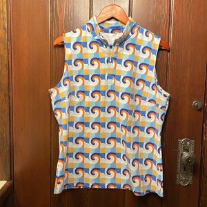 NWT J. McLaughlin Sleeveless 1/4 Zip Blue Coral Deco Crest Sleeveless Bedford